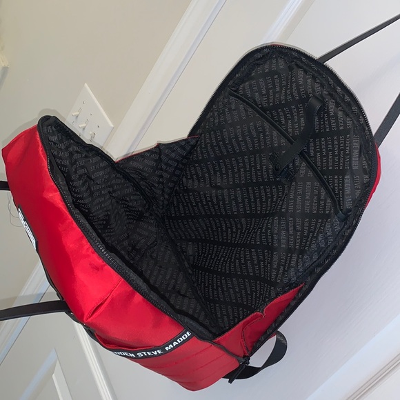 Red Steve Madden Padded Quilt Nylon Backpack